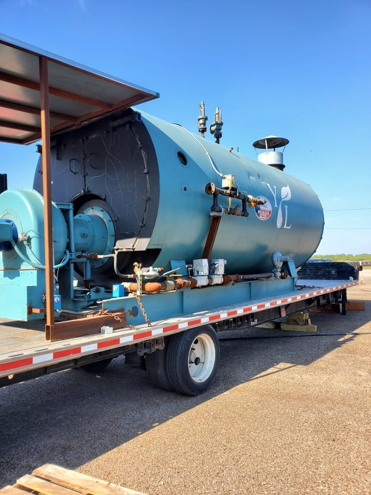 Steam boiler mounted on a flatbed trailer